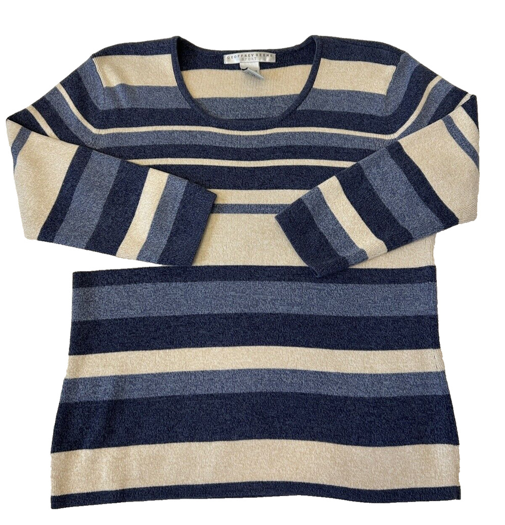 Geoffrey Beene Sport Womens Pullover Sweater SZ S Blue Striped 3/4 Sleeve Cotton